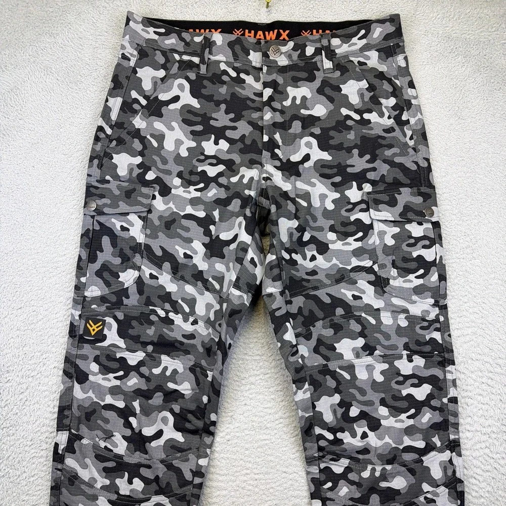 HAWX Pants Mens 33x34 Gray Camo Canvas Cargo Workwear Utility Stretch Rip Stop
